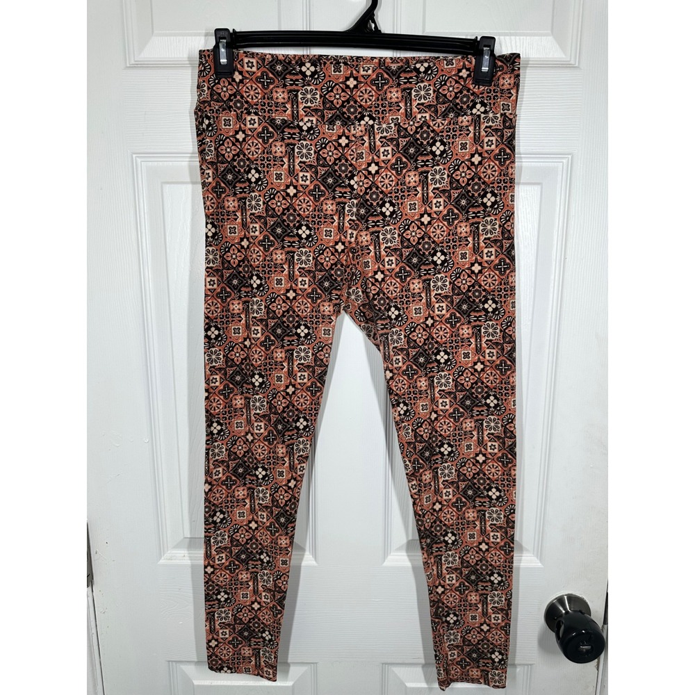 LuLaRoe Leggings Womens Tall & Curvy Orange Black Mosaic Tile‎ Geometric Print